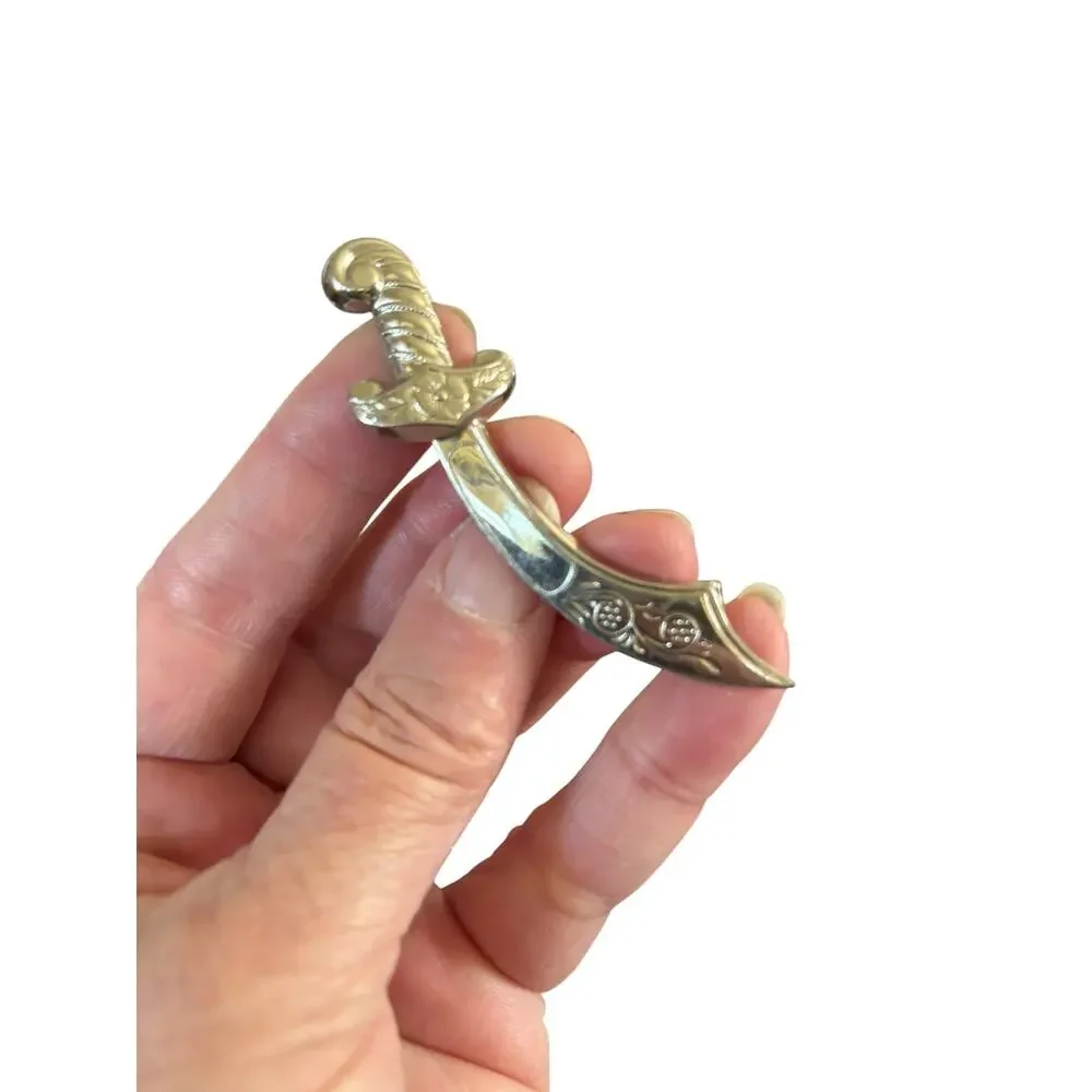 Vintage Silver Tone Scimitar Sword Brooch Curved Saber Costume Pin